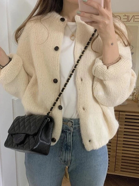 Ladies Knitted Cardigan - Nova-White-One-Size-Nora Luxe