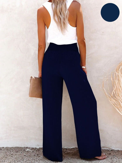 Ladies' linen trousers with a high waist and wide leg – Livia-Black-S-Nora Luxe