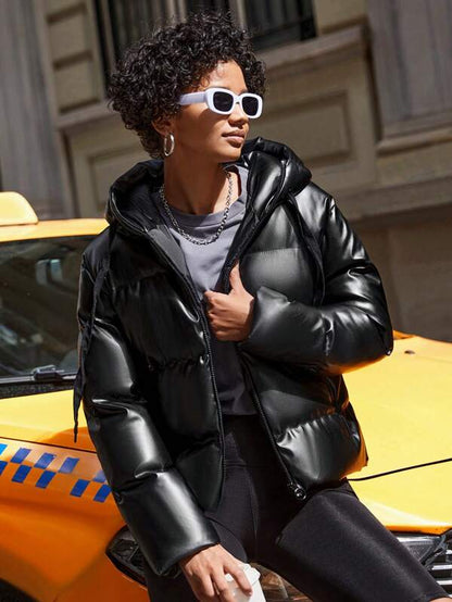Ladies' Puffer Jacket with Hood - Isabelle-Black-S-Nora Luxe