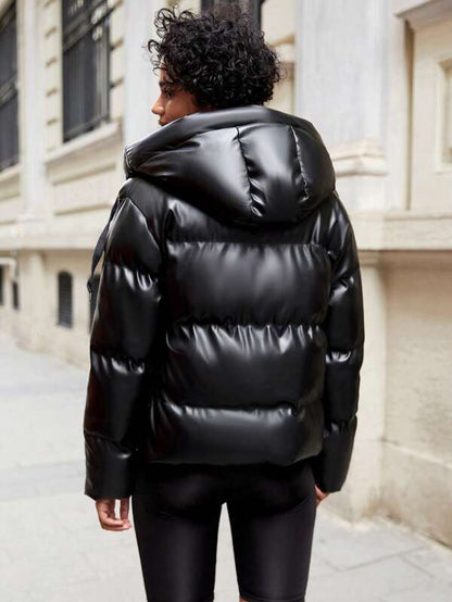 Ladies' Puffer Jacket with Hood - Isabelle-Khaki-S-Nora Luxe