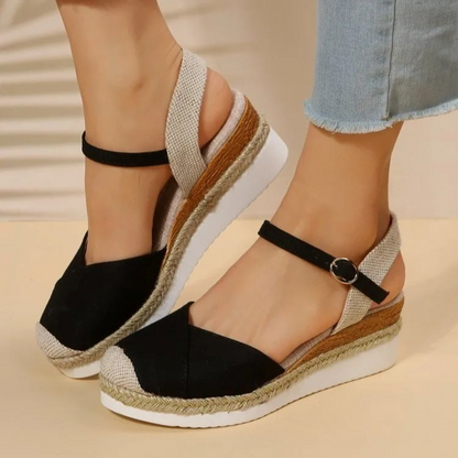 Ladies' Sandals with Buckle Closure and Closed Toe – Isabelle-Black/Brown-3-State of Style