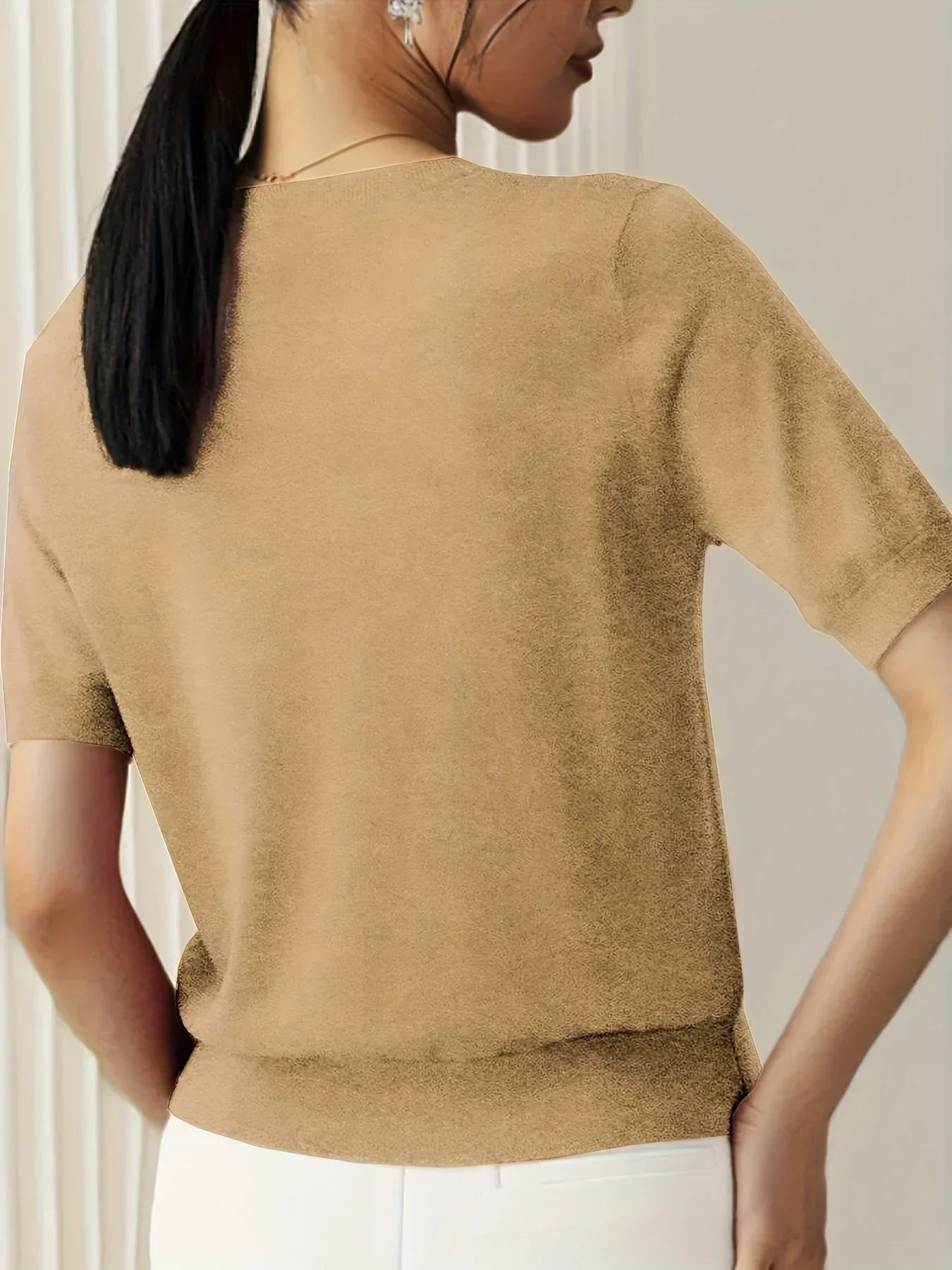 Ladies Short Sleeve Spring Sweater – Mila-Gray-XS-Nora Luxe