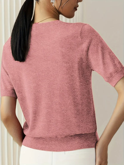Ladies Short Sleeve Spring Sweater – Mila-Gray-XS-Nora Luxe