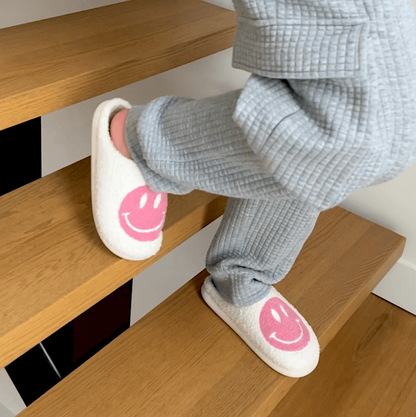 Ladies Slippers - CheerUp-White with Yellow Smiley-3.0 - 4.0-Nora Luxe
