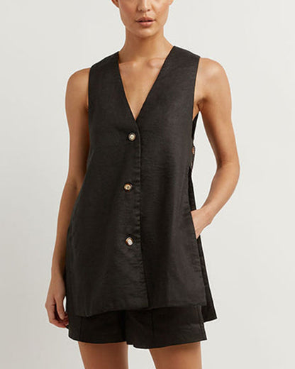 Ladies Somerset with Sleeveless Gilet and High Waisted Shorts - Sylvie-White-S-State of Style
