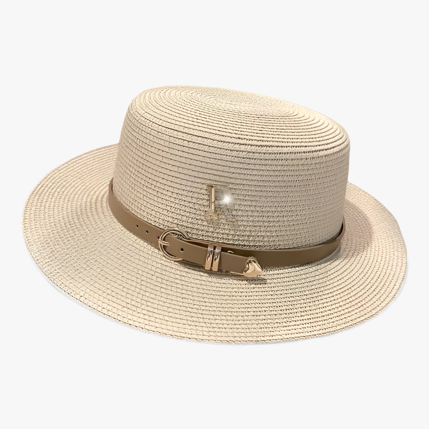 Ladies' straw hat with a flat crown – Aurelle-Beige-Nora Luxe