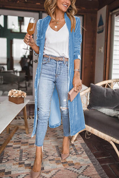 Ladies Stylish Suede Kimono Jacket - Isabella-Blue-S-Nora Luxe