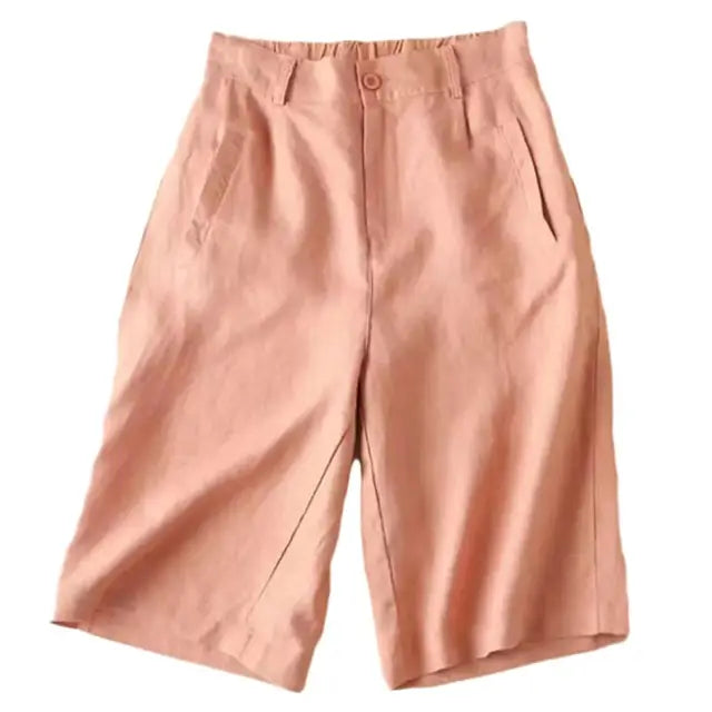 Ladies' summer shorts made of linen-cotton blend in knee length – Elvira-Stone red-S-Nora Luxe