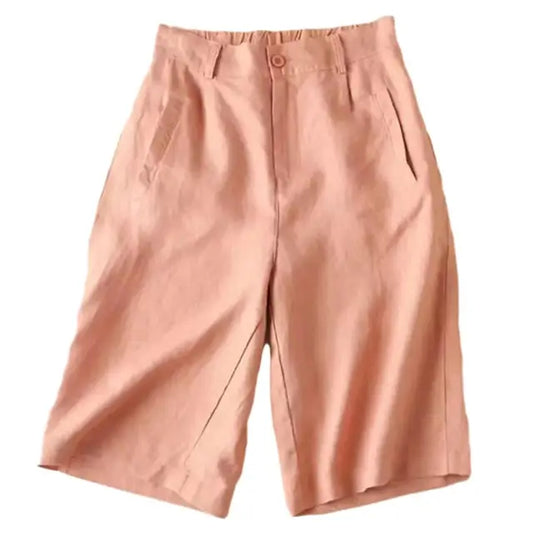 Ladies' summer shorts made of linen-cotton blend in knee length – Elvira-Stone red-S-Nora Luxe