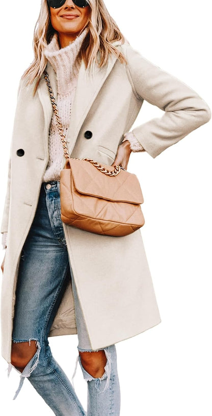 Ladies' Winter Wool Coat with Notch Lapels - Sofia-Beige-XS-Nora Luxe