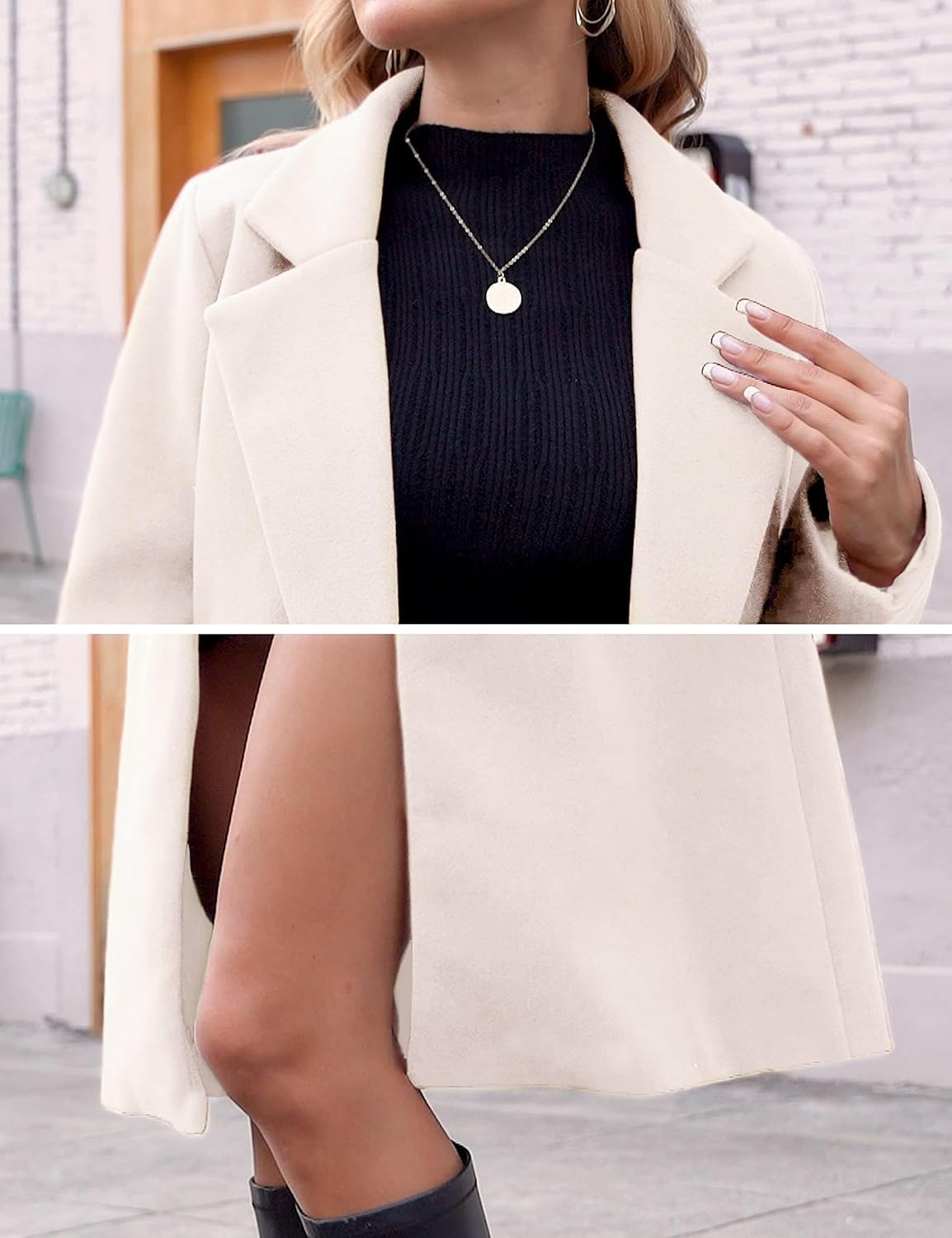 Ladies' Winter Wool Coat with Notch Lapels - Sofia-Beige-XS-Nora Luxe