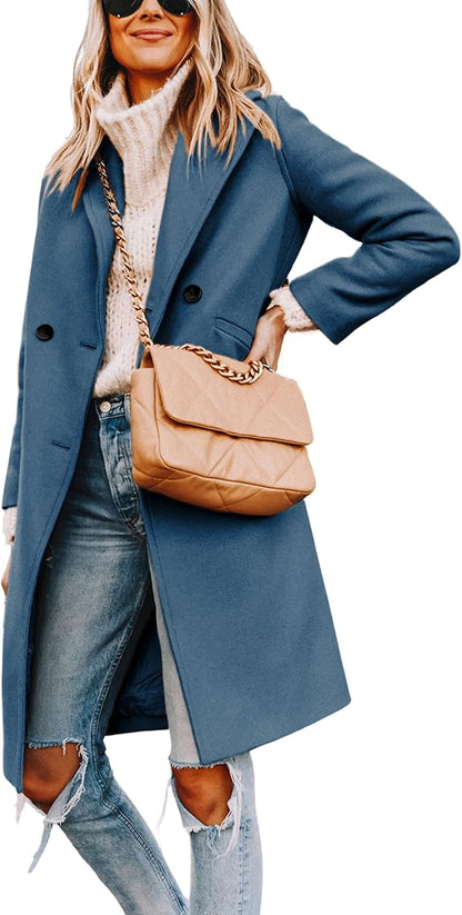 Ladies' Winter Wool Coat with Notch Lapels - Sofia-Blue-XS-Nora Luxe