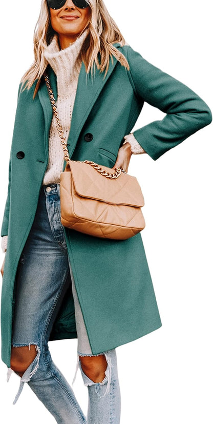 Ladies' Winter Wool Coat with Notch Lapels - Sofia-Green Blue-XS-Nora Luxe