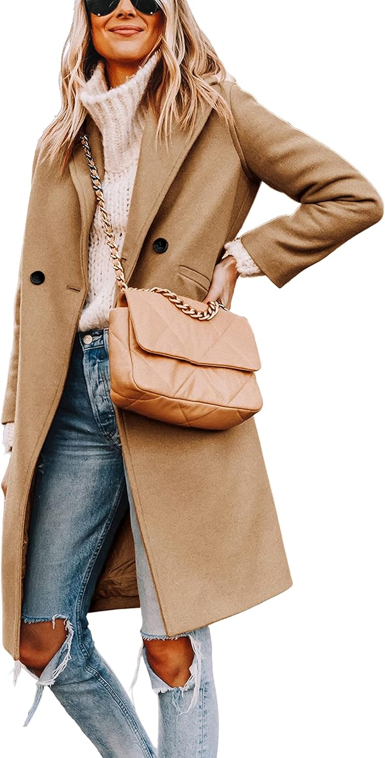 Ladies' Winter Wool Coat with Notch Lapels - Sofia-Khaki-XS-Nora Luxe