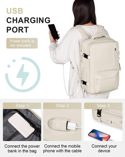 40L Waterproof Travel Backpack with Shoe Compartment & USB Port – 14” (35.56 cm)Laptop Fit