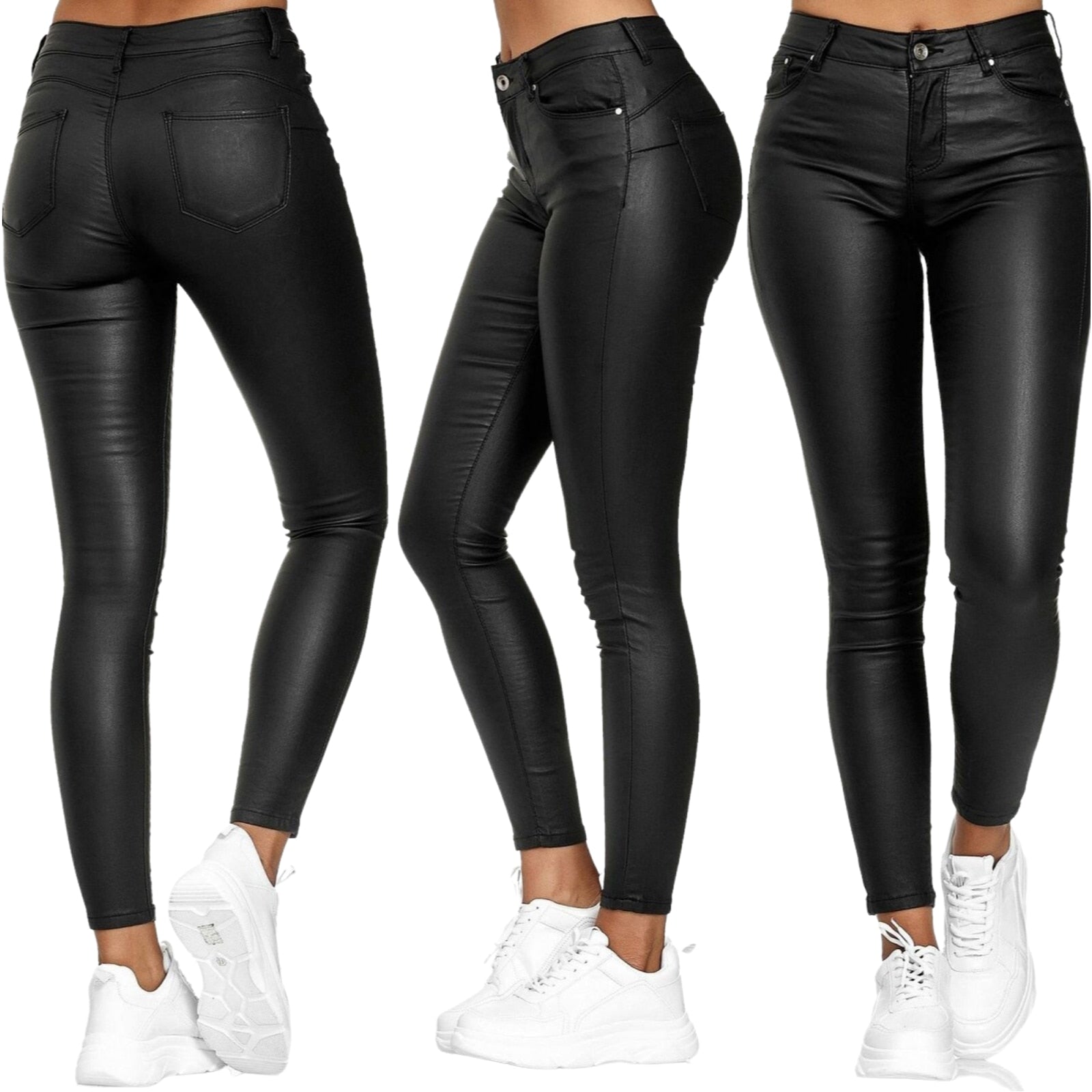 Leather stretch trousers with a high waist - Raffaela-Black-S-Nora Luxe