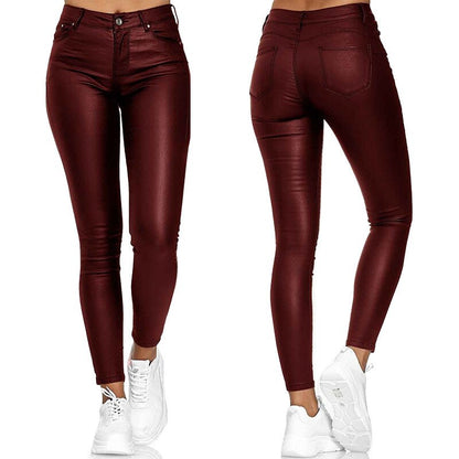Leather stretch trousers with a high waist - Raffaela-Red-S-Nora Luxe