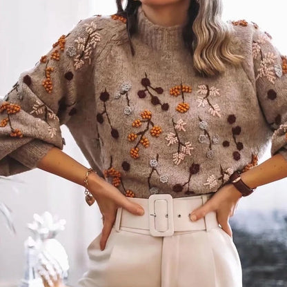 Knitted Ladies' Sweater with Autumn Pattern – Noëlle