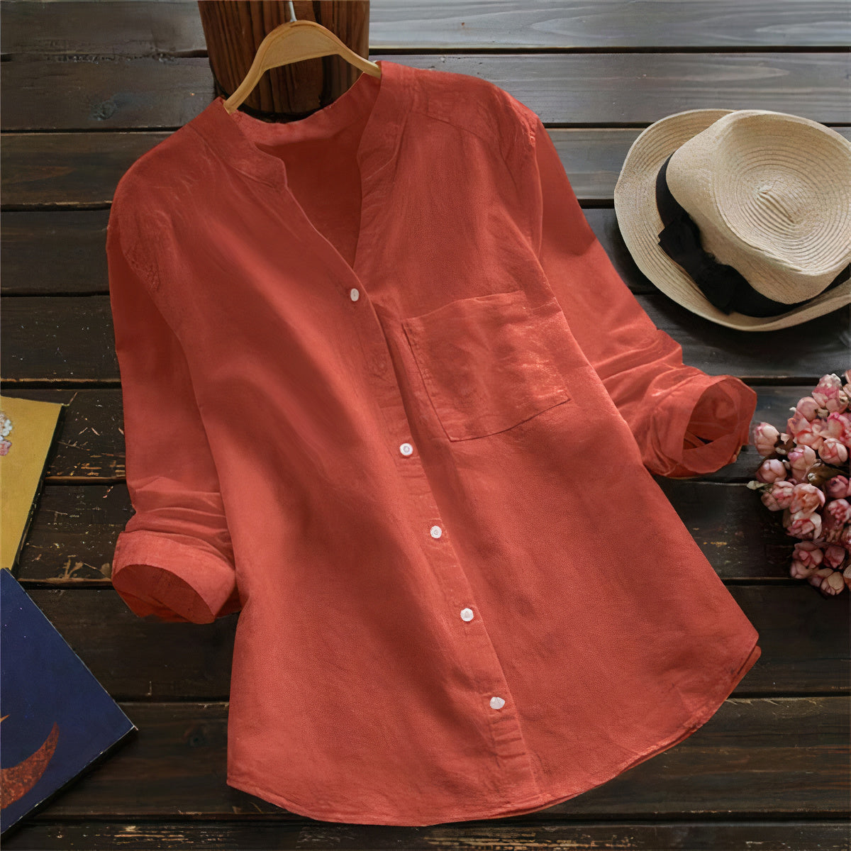 Light Cotton Linen Women's Blouse – Maëlle-Red-S-State of Style