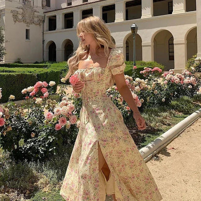 Light & Stylish Summer Dress with Floral Print and Puff Sleeves - Elina-S-Nora Luxe