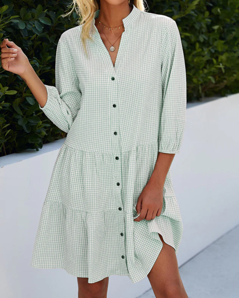 Light summer dress for women made of cotton with V-neck – Nayana-Green-S-Nora Luxe