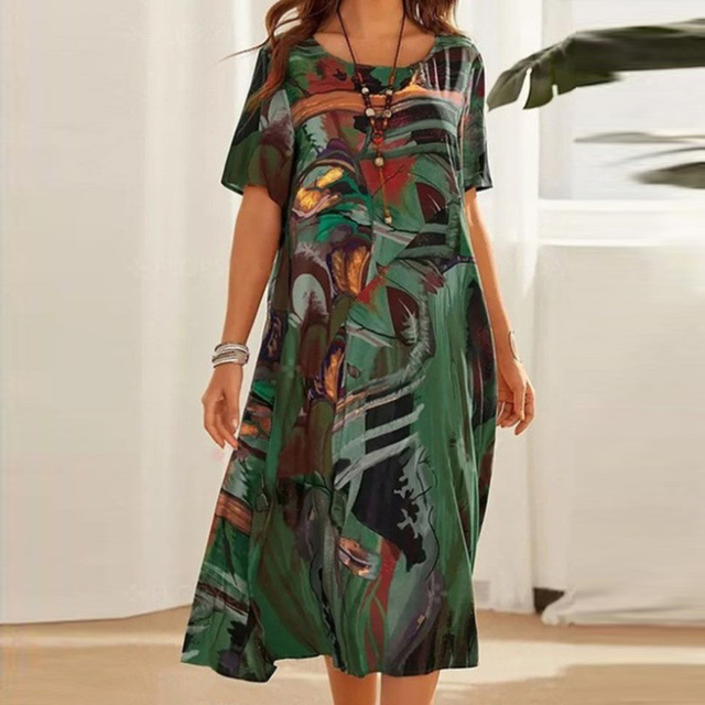 Light Summer Dress with Loose Fit – Ysée-Green-S-State of Style
