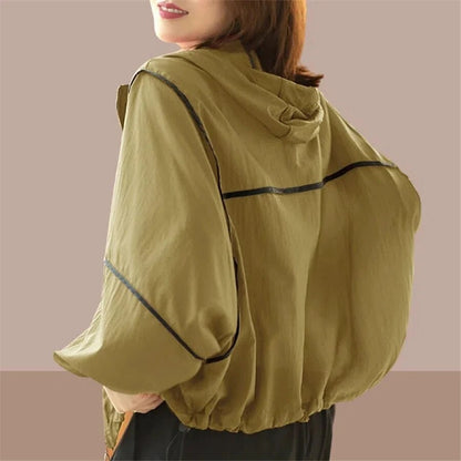 Lightweight Ladies Summer Hoodie Jacket with Oversized Fit – Zoë-Green-S-State of Style