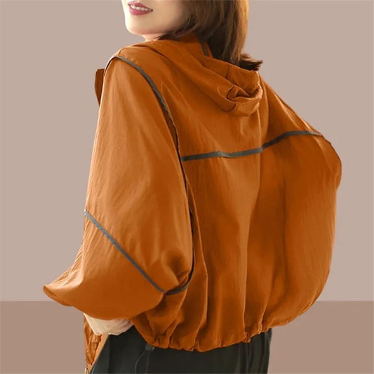 Lightweight Ladies Summer Hoodie Jacket with Oversized Fit – Zoë-Orange-S-State of Style