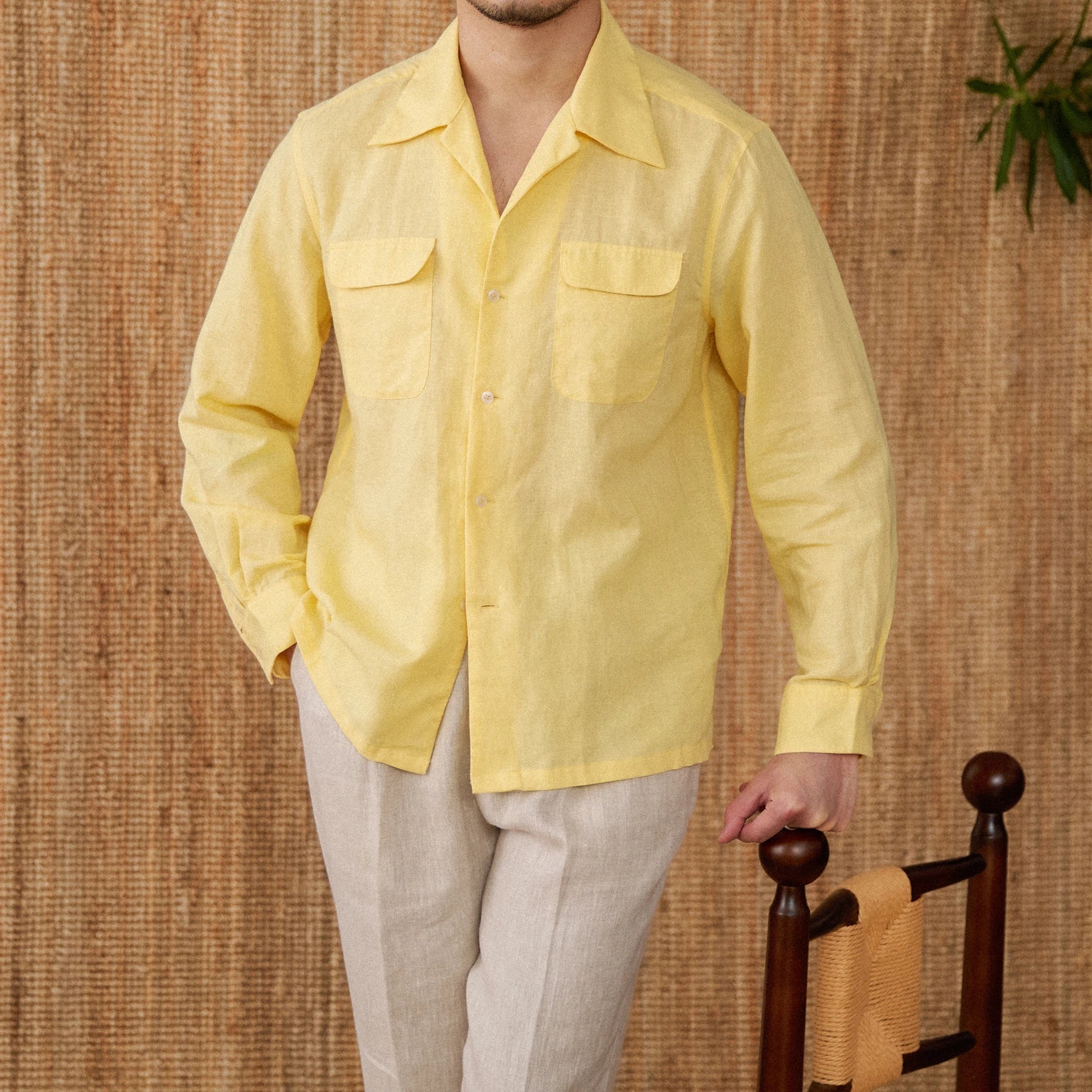 Lightweight men's shirt made of linen with Cuban collar and long sleeves – Mateo-Brown-S-Nora Luxe