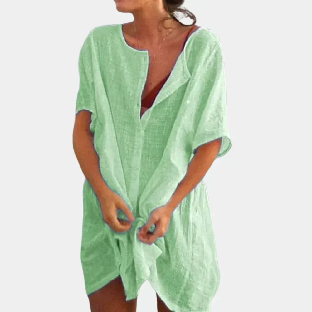 Linen Blend Beach Tunic – Luna-Green-S-Nora Luxe