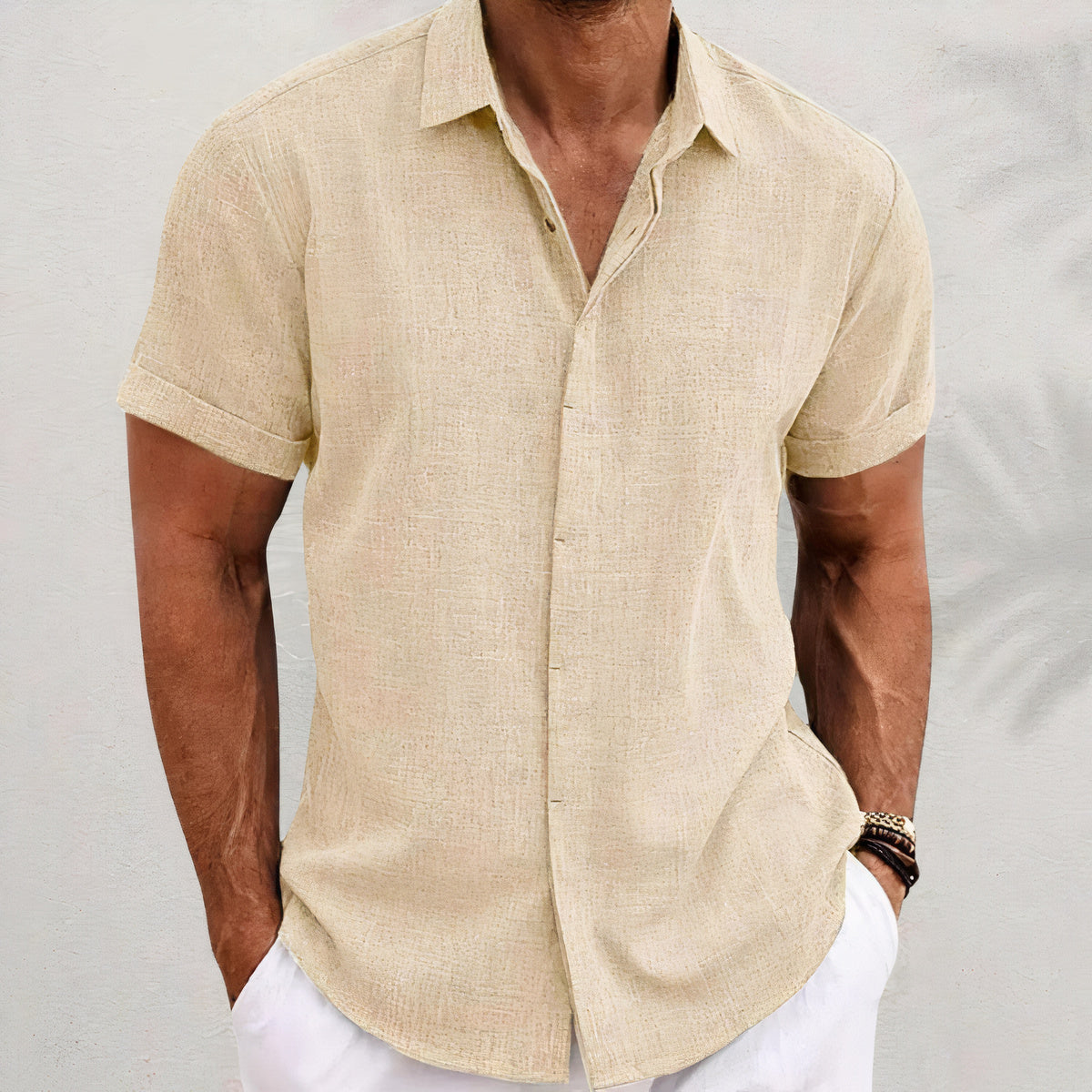 Linen Men's Shirt with Retro Look - Vintaro-Yellow-S-State of Style