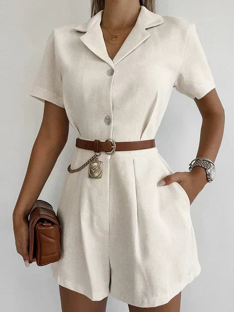 Linen Summer Jumpsuit with Short Sleeves – Maelis-S-State of Style
