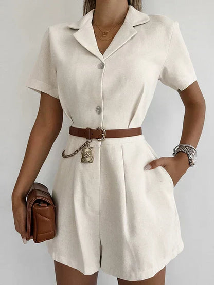 Linen Summer Jumpsuit with Short Sleeves – Maelis-S-State of Style