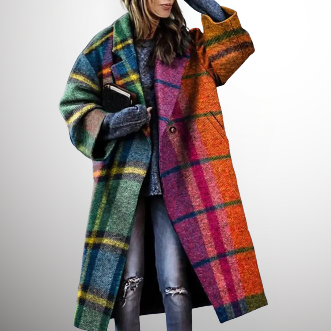 Long Ladies' Winter Trench Coat - Vivienne-Checkered-S-Nora Luxe