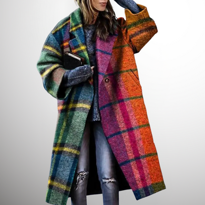 Long Ladies' Winter Trench Coat - Vivienne-Checkered-S-Nora Luxe