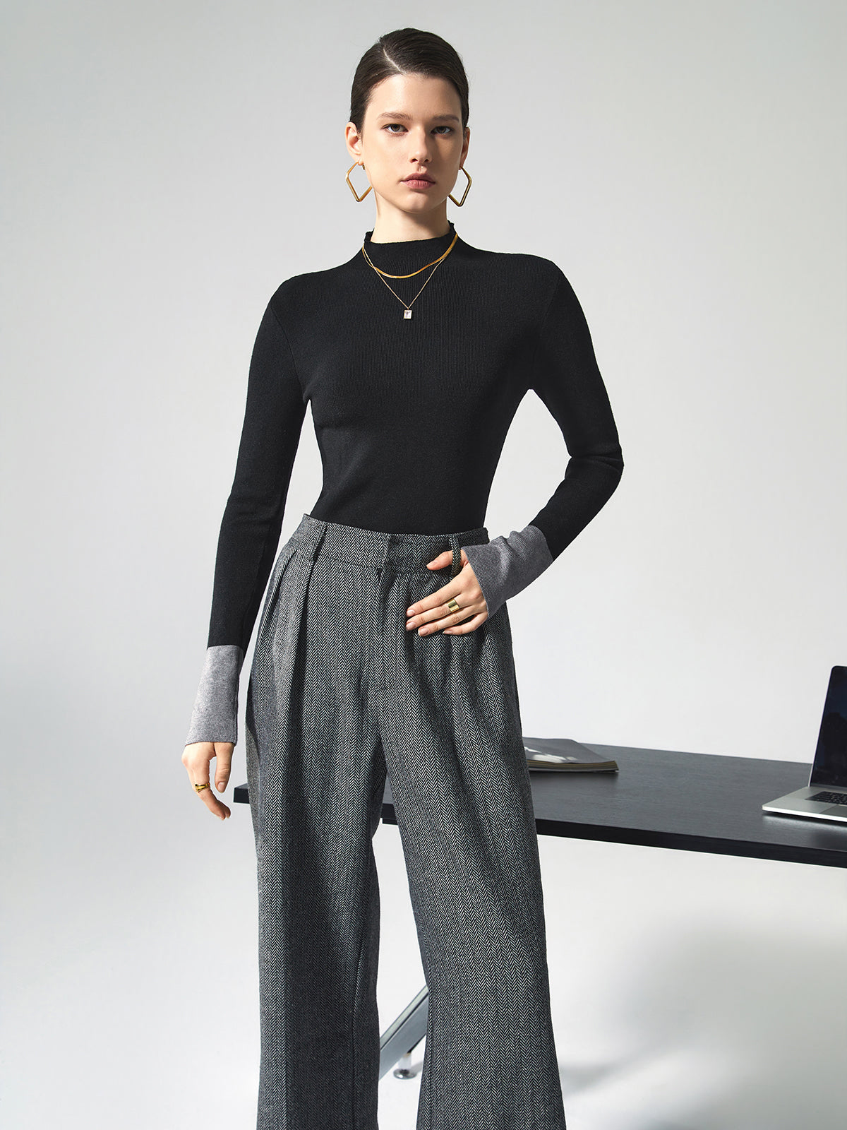 Long Sleeve Contrast Top for Women - Lana-Black-XS-Nora Luxe