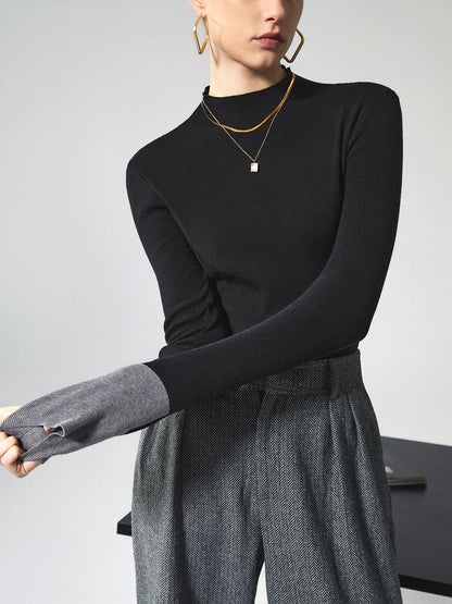 Long Sleeve Contrast Top for Women - Lana-Black-XS-Nora Luxe