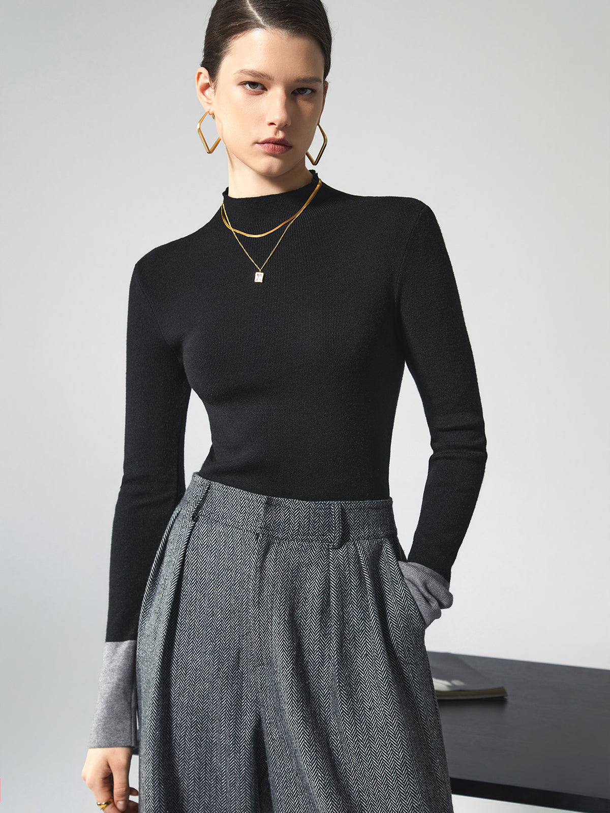 Long Sleeve Contrast Top for Women - Lana-Black-XS-Nora Luxe
