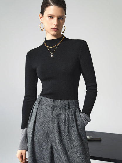 Long Sleeve Contrast Top for Women - Lana-Black-XS-Nora Luxe