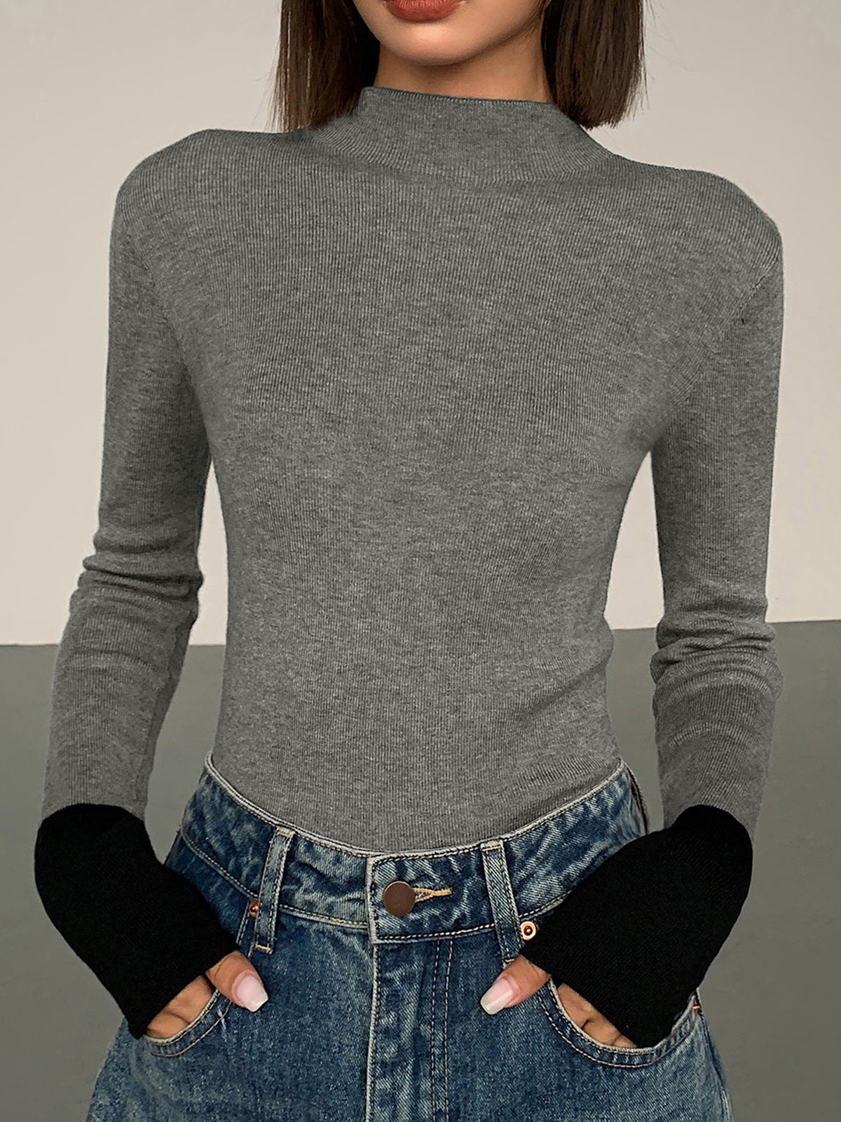Long Sleeve Contrast Top for Women - Lana-Black-XS-Nora Luxe