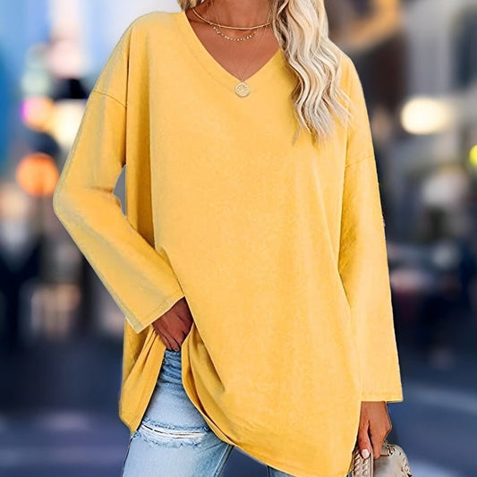 Long Sleeve Women's Sweater with V-Neck - Lucinda-Light Yellow-S-Nora Luxe