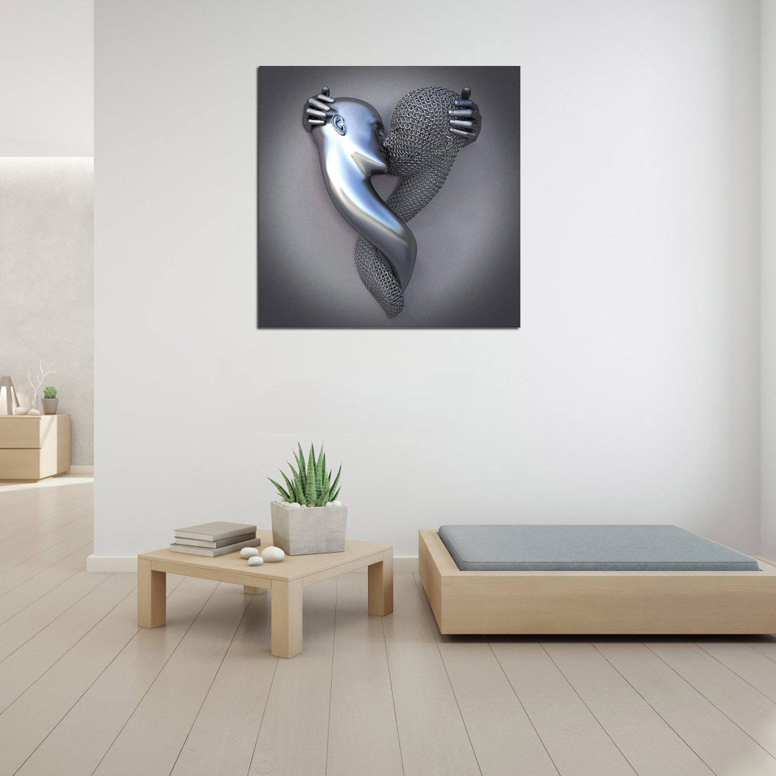 Love Canvas with Metal Figure - AmorArte-Silver grey (No frame)-Loving heart-11.81 in x 15.75 in-Nora Luxe