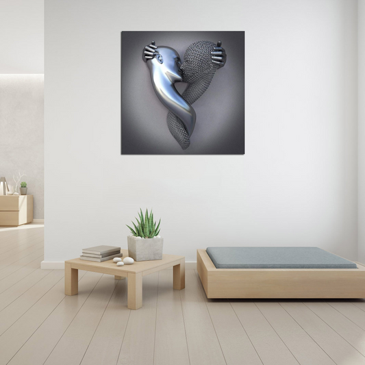 Love Canvas with Metal Figure - AmorArte-Silver grey (No frame)-Loving heart-11.81 in x 15.75 in-Nora Luxe