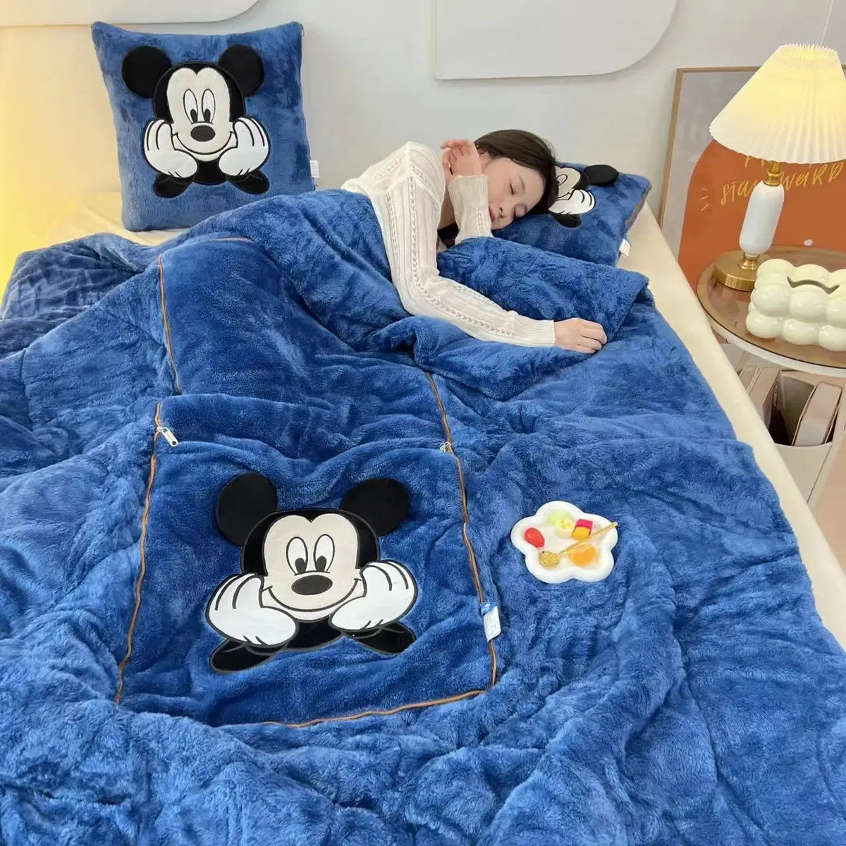 Luxury Cartoon Blanket and Cushion Set - Nomi-Mickey-Single (105x145cm)-The Livary