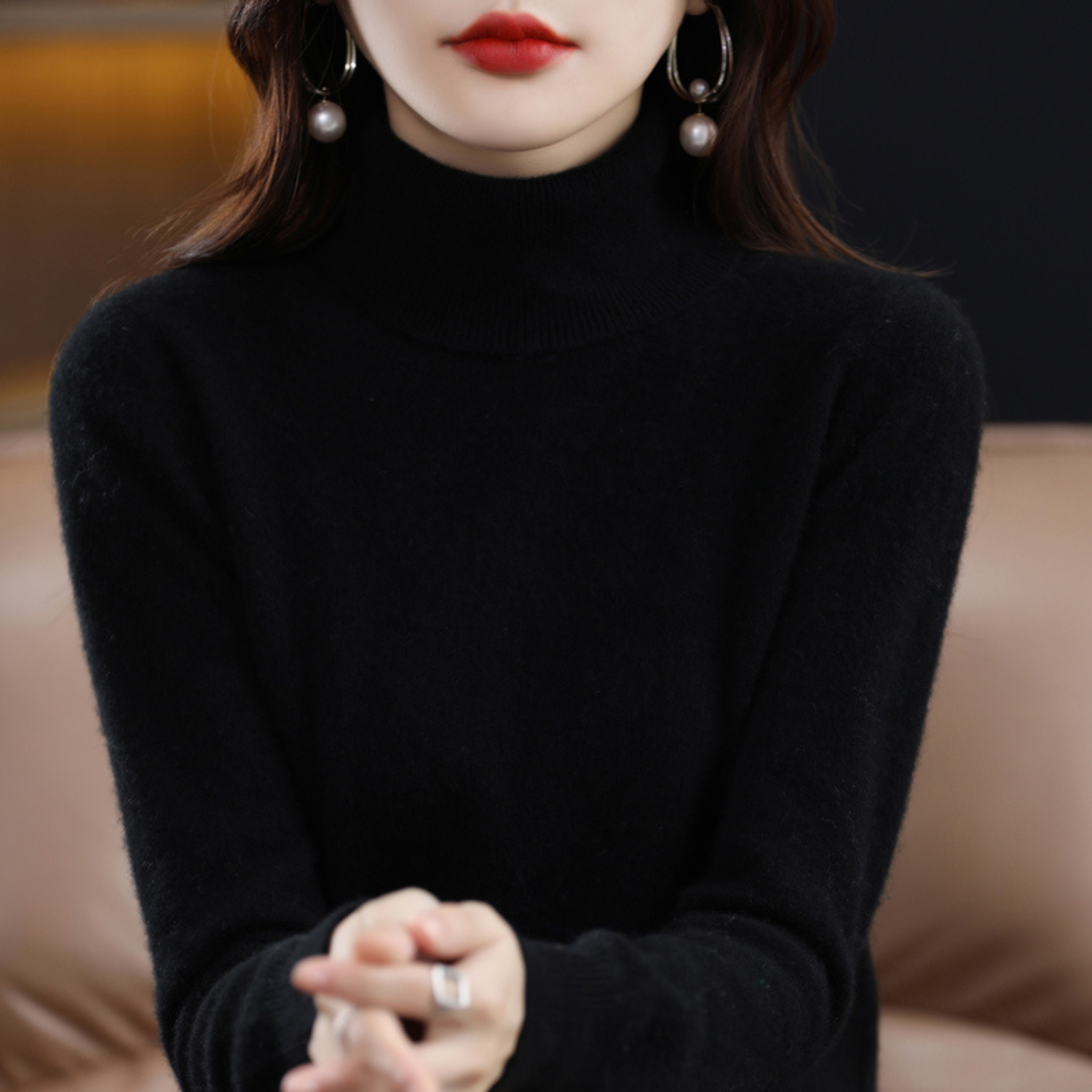 Luxury Cashmere Ladies Turtleneck - Elena-Black-S-Nora Luxe