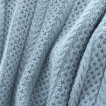 Luxury Cashmere Turtleneck with Checkered Pattern - Celeste-Blue-XS-Nora Luxe