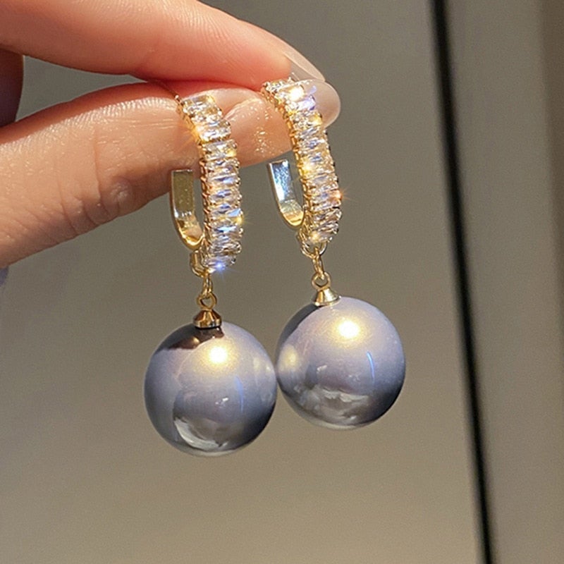 Luxury Earrings with Pearls and Zirconia - Amara-Blue-Nora Luxe