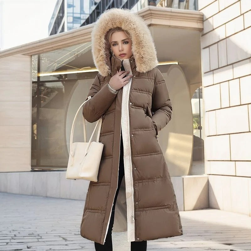 Luxury Faux Fur Winter Coat for Women - Amara-Brown-S-Nora Luxe