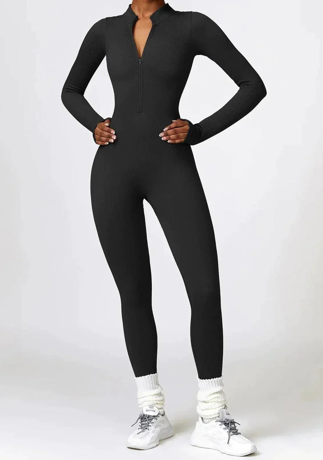 Luxury Full-Body Romper with Long Sleeves - Lisa-Black-XS-Nora Luxe