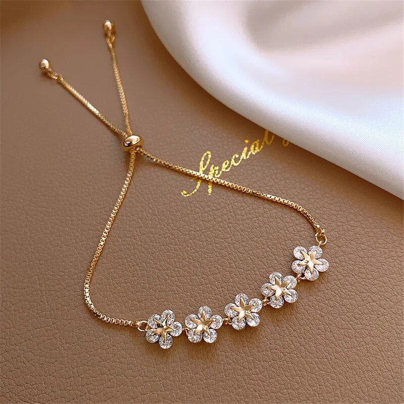 Luxury Gold Crystal Flower Bracelet - Rosalind-Nora Luxe